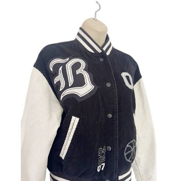 Urban Outfitters BDG Black Embroidered Corduroy Torrence Varsity Jacket Sz XS - Picture 5 of 13